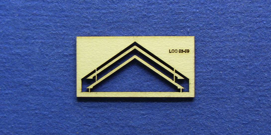 LCC 03-09 OO gauge pair of small signal box gable barge boards Kit of 2 small signal box gable barge boards. For signal boxes up to 50.5mm wide.